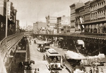 The Bowery, looking north from Canal Street, New York City, 1888